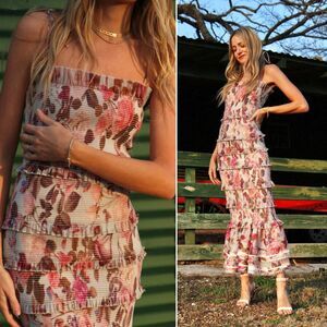 V. Chapman Floral Midi Dress - Pink and White